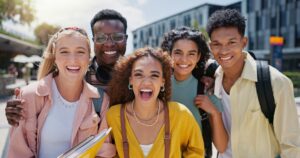 Happy international students preparing for IELTS courses at ILC Hua H
