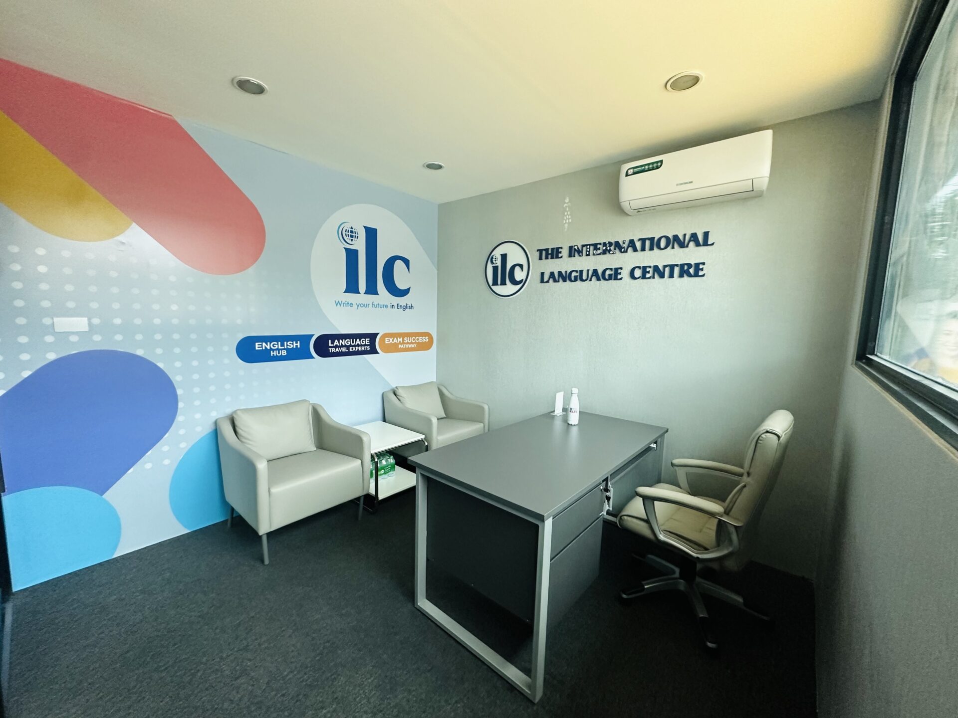 Reception and consultation room at ILC Hua Hin for Power IELTS course guidance.